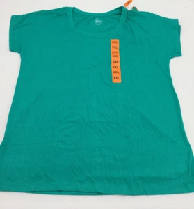 Felina Women’s Crew Neck Short Sleeve Slub Knit Stretch Top, Spectra Green, L - Picture 1 of 1