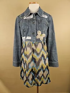 Upcycled Women Denim Jacket Cropped Lg. Handcrafted OOAK Patchwork AT Loft Sz 10 - Picture 1 of 9