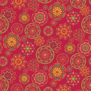 Feline Drive Fabric INDIGO GARDEN Mandala Red Fat Quarter (18"x22") FQ - Picture 1 of 8