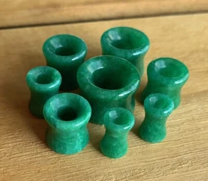 PAIR Dye Enhanced Real Green Jade Organic Stone Tunnels Plugs Gauges - Picture 1 of 7