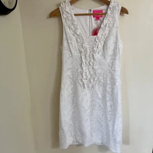 Vestido Lilly Pulitzer Mujer Kiera Shift 10 Resort Blanco Encaje Perlas Volantes - Imagen 1 de 4