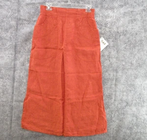 FLAX Designs Linen Skirt Small Solid Orange Maxi Pull-On Elastic Waistband New + - Picture 1 of 15