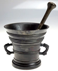 MORTAR GROßER BRONZE GLOCKEN MÖRSER DELPHIN HENKEL SCHLESIEN PISTILL UM 1650 - Picture 1 of 6