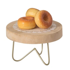New Decorative Natural Round Wood Tree Slice Serving Tray with Gold Metal Stand - Picture 1 of 7