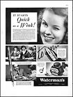 1937 Winking school girl Waterman's fountain pens vintage photo print ad L58
