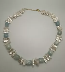 RARITIES Carol Brodie Keshi Pearl and Aquamarine Beaded 22" Necklace J129 - Picture 1 of 9