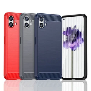For Nothing Phone (1) Shockproof Silicone TPU Matte Back Carbon Fiber Case Cover - Picture 1 of 15
