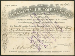 General Expenditure Assurance Co., pagaré, cuarta serie, 1878 - Imagen 1 de 1