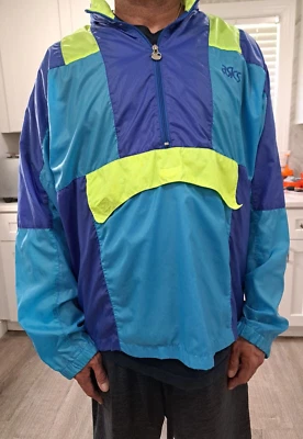 Vintage Asics Colorblock Oversized Anorak Windbreaker w/ Hood XL - Image 1 of 4