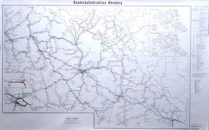 Deutsche Bundesbahn Streckenkarte BD Nürnberg Ausgabe B Behelfsausgabe 102x65 cm - Bild 1 von 5