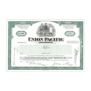 Certificado de acciones de Union Pacific Corp. // 1-99 acciones // verde // años 60-80 - Imagen 1 de 2