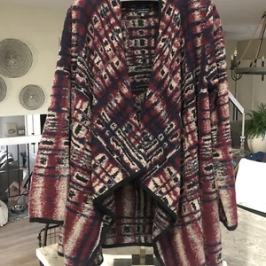 Lucky Brand Womens Draped Cardigan Sweater Shawl Southwestern Aztec Sz Large - Picture 1 of 9