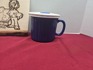 Corning Ware Colours Stoneware 20oz Soup Meal Mug Blue With Lid - Picture 1 of 8