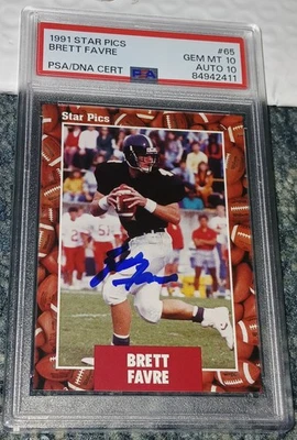 Star Pics #65 Brett Favre RC 1991 Rookie Hof PSA/ADN 10 gemas como nuevo con 10 automático Foto 1 de 2