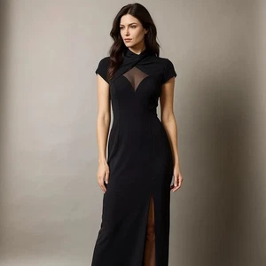 Nuevo Vestido De Colección Betsy Adam Negro Maxi Gótico Capricho Manga Gorra Malla 13-14 - Imagen 1 de 14