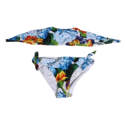 DOLCE & GABBANA Swimwear White Floral Swimsuit 2 Piece Top Bottom IT4 / L 680usd - Image 1 of 4