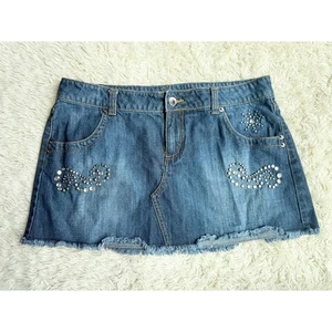 Y2K Jordache Rivet & Rhinestone Studded Mini Skirt 11/12 - Picture 1 of 10