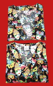 S.C.R.U.B.S Cotton V-Neck Print Top 2 Pocket & Jacket Set XL US Mardi gras - Picture 1 of 12
