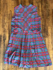 Vintage 70er Jahre Regenbogen kariertes Minikleid Baumwolle Größe Small lila rot türkis - Bild 1 von 5