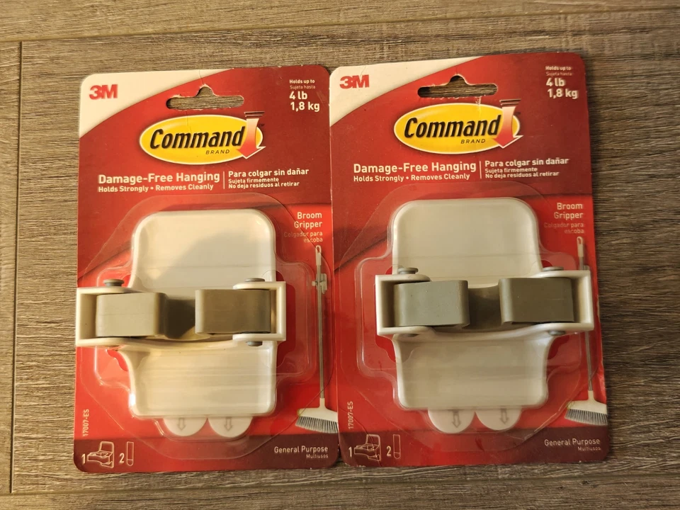 2qnty 3M Command Broom Stick Gripper Holder Storage Damage Free Hang, White Grey - Image 1 of 1