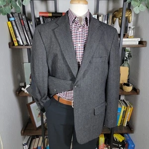 Tasso Elba Mens Tweed Sport Coat Blazer Two Button Gray Herringbone Poly Wool XL - Picture 1 of 19