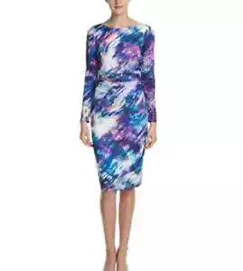 David Meister Sz 12 Long Sleeve Jersey Dress with Ruched Sides, Fully Lined $380 - Picture 1 of 7