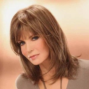 Should Length Medium Brown Synthetic Hair Wigs For Women With Bangs Natural Use - Picture 1 of 5