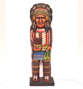 Statua da banco indiana negozio di sigari tabacco vintage 27" legno intagliato da collezione - Foto 1 di 17