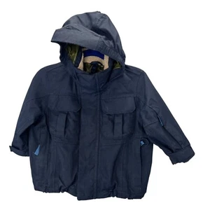 Lands End Little Boys Jacket Coat 2T Navy Blue Hooded Zip Snap 323005 Pockets - Picture 1 of 8