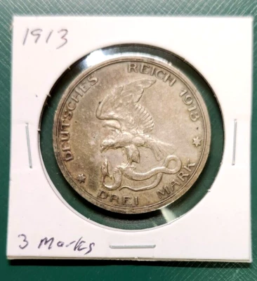 Moneda de 3 marcos Prusia "El Rey Llamado" 1913 - Alto grado - Tonificada Foto 1 de 4