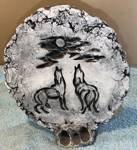 Vintage Formen aus Ton von STAN aus Mt. St. Helens Esche Wolf Plakette mit Ständer - Bild 1 von 9