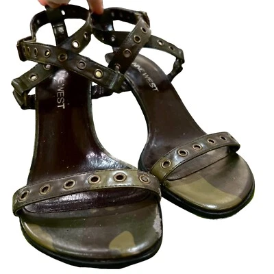 Vintage Y2K 1990s Square Toe Strappy Heels Nine West Camo Print Shoes - Image 1 of 4