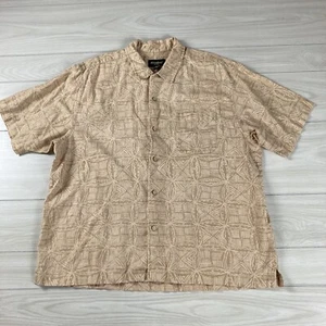 Eddie Bauer Shirt Sz XL Button Beige Floral Hawaiian Linen Blend Casual - Picture 1 of 11