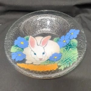 "Vidrio artístico fundido vintage Peggy Karr 8,25"" conejito conejo, cuenco poco profundo" - Imagen 1 de 4