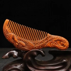 Chinese Natural Boxwood Hand-Carved Exquisite Phoenix Comb - Picture 1 of 10