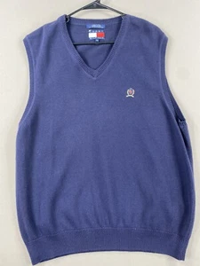 Chaleco vintage Tommy Hilfiger para hombre L grande azul blanco rojo mezcla algodón cuello en V - Imagen 1 de 13