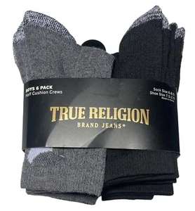 True Religion Socks Logo Crew 6 Pack Boys 2.5-7.5 Grey Black NWT Back to School - Picture 1 of 3