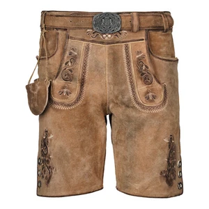 Pantalones de cuero tradicionales para hombre pantalones de cuero tradicionales cortos cinturón marrón cuero auténtico lopi - Imagen 1 de 4