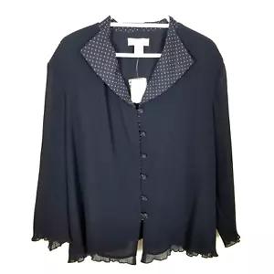 Anna Maxwell Women Plus Gauze Button Up Shirt Sz 24 W Navy Long Sleeve Work - Picture 1 of 6