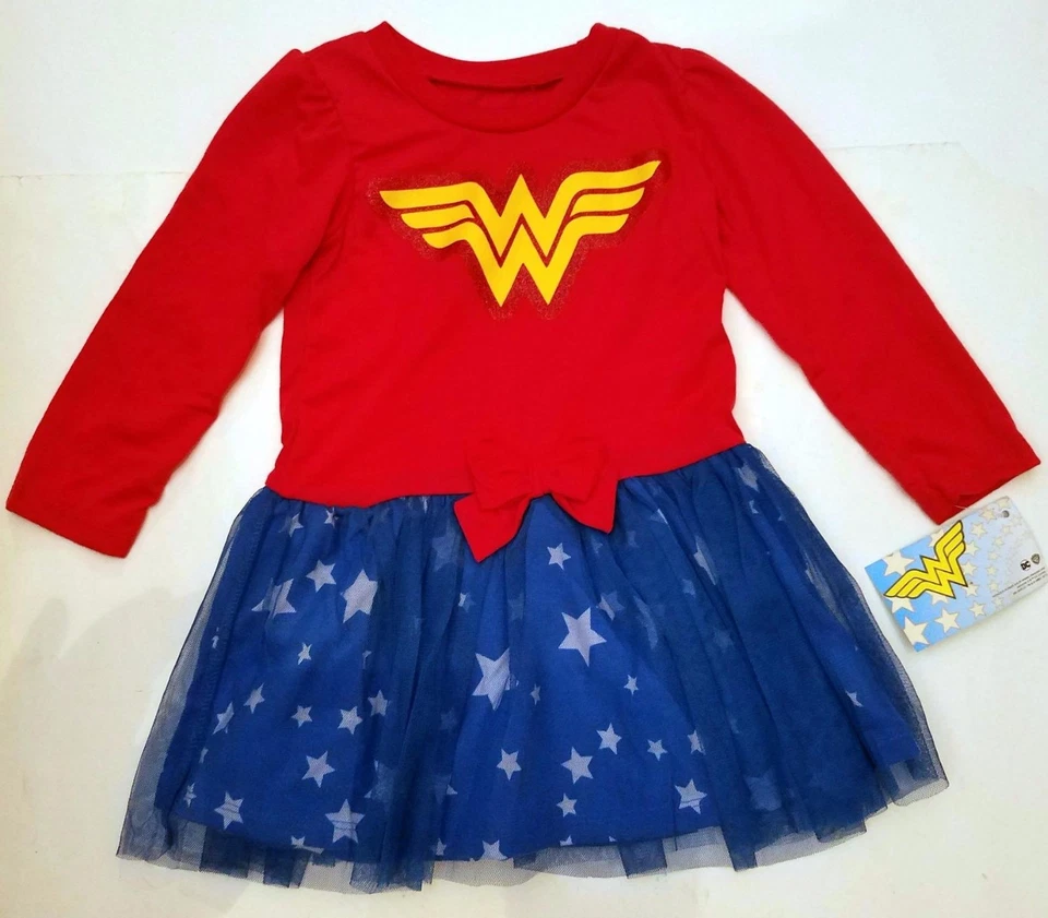 WONDER WOMAN DC COMICS Girls Kids ONE PIECE SKATER DRESS BLOUSE SKIRT Size 4 5 6 - Image 1 of 1