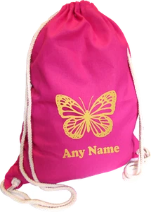 Butterfly Personalised PINK Kids Childs COTTON School Sports Gym PE Bag Gift - Picture 1 of 9