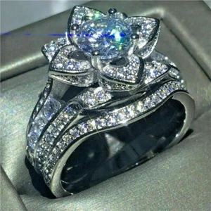ANELLO DI FIDANZAMENTO DIAMANTE 3,36 CT CREATO IN LABORATORIO SET TRIO ORO BIANCO 14K REGALO - Foto 1 di 5