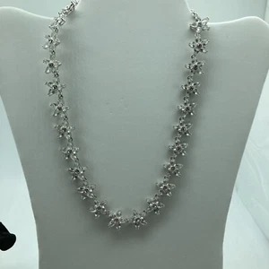 Kate Spade Necklace Elegant Choker Silvertone w/ prong set Crystal Flowers - Picture 1 of 7
