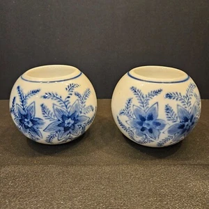2er Set blau-weiße Keramik Teelichthalter. (#737) - Bild 1 von 7