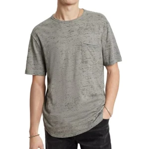 Camiseta para hombre John Varvatos Cooper blanqueada al sol pixelada serigrafía crew ceniza - Imagen 1 de 7