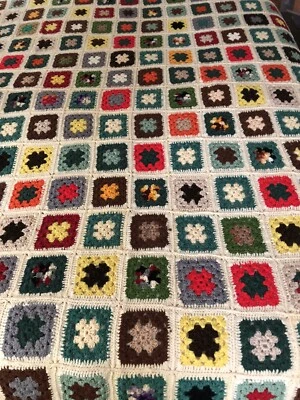 "Manta colcha cuadrada abuela vintage hecha a mano ganchillo afgano 100 X 80"" King" Foto 1 de 4