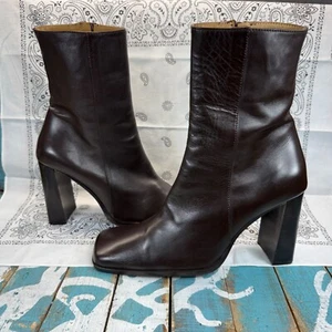 VTG Charles David/Nathalie M Brown Leather High Heel Zip Boot Italy Made Sz 38.5 - Picture 1 of 11