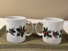 Vintage Hallmark Holiday Gatherings Holly Berry Coffee Mug Lot Of 2 Heavy