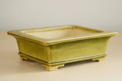 Japanese Bonsai Pot FUKUDA KEIUN 5.5"(14cm) Green Glazed Rectangle Y658 - Image 1 of 4