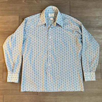 Vtg 70s Kent Collection by Arrow Patterned Pointed Collar Button Down Disco XL - Image 1 of 4